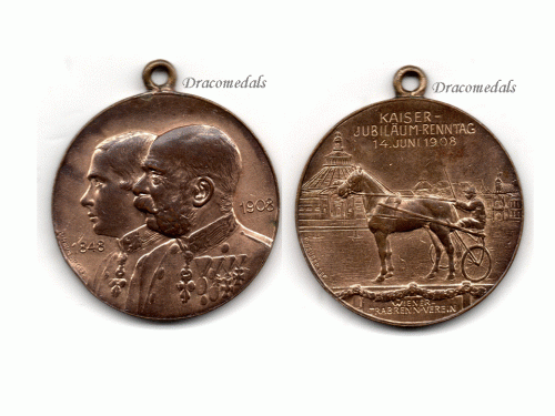 Austria Hungary Diamond Jubilee Race Day Patriotic Medal 60th Anniversary Reign Kaiser Franz Joseph 1848 1908 by Neuberger