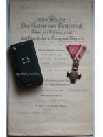 Austria Hungary Silver Merit Cross with Crown Viribus Unitis 1849 by Wilhelm Kunz with Diploma to Prussian Field Post Inspector Boxed 1918