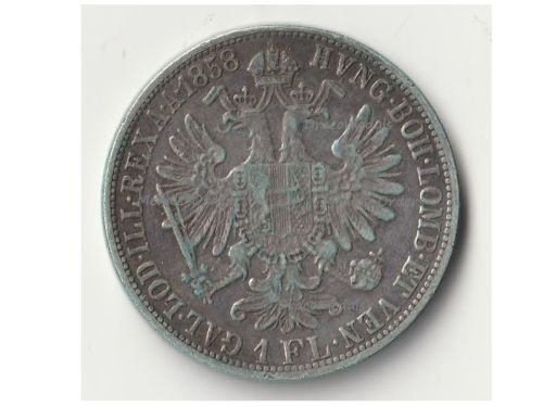 Austrian Empire Silver 1 Gulden (Florin) Coin 1858 A – Franz Joseph I, Vienna Mint