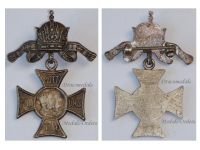 Austria Hungary WW1 Cap Badge Cross with the Austrian Imperial Crown and the United Kaisers Franz Joseph I Wilhelm II Inscribed Gott Mit Uns 1914