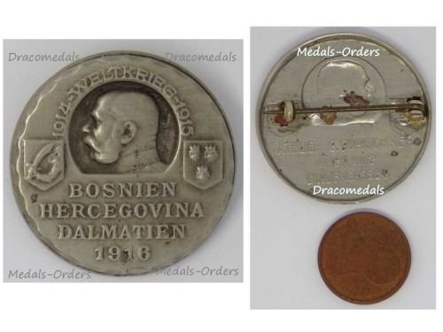 Austria Hungary WW1 Cap Badge Bosnia Herzegovina Dalmatia 1916 by Gurschner in Nickel