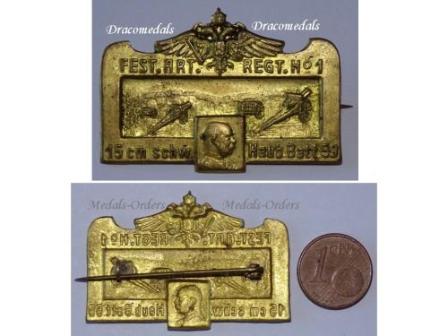 Austria Hungary WW1 Cap Badge KuK Fest. Art. Regt. N.1 15cm Schw. Haub. Batt. 59 1st Fort Artillery Regiment Kaiser Franz Joseph 59th Battery 150mm Heavy Howitzers