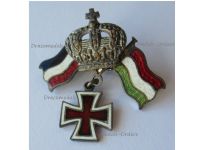 Austria Hungary WW1 Cap Badge Prussian Crown German Imperial Hungarian Flags Iron Cross with White Bordure