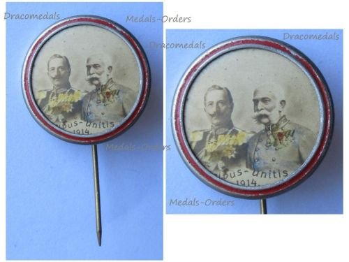 Austria Hungary WW1 Cap Badge Stickpin Viribus Unitis 1914 United Kaisers Franz Joseph I and Wilhelm II