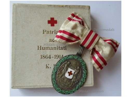 Austria Hungary WW1 Red Cross Silver Merit Medal with War Decoration 1864 1914 by G.A. Scheid on Ladies Bow for Female Recipients Boxed