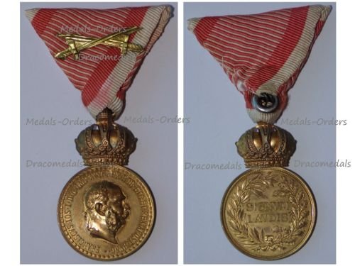 Austria Hungary WW1 Signum Laudis Military Merit Medal with Crown & Swords Bronze Class Kaiser Franz Joseph 1886 1916