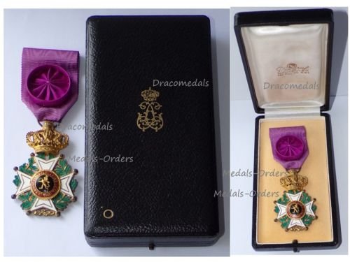 Belgium Order of Leopold I Officer's Cross Civil Division Bilingual 1952 Boxed by DeGreef