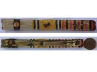 Belgium WW2 Ribbon Bar of 3 Medals (Order of Leopold II Gold Medal, WWII Victory Commemorative Medal with Swords, Military Decoration for Loyal Service 1st class with Chevron) to a Belgian NCO