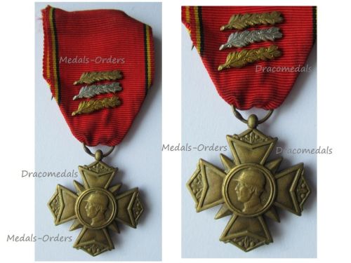 Belgium WW2 Cross of the Royal Federation of King Albert's Veterans 1909 1934 with Bronze, SIlver & Gold Palms