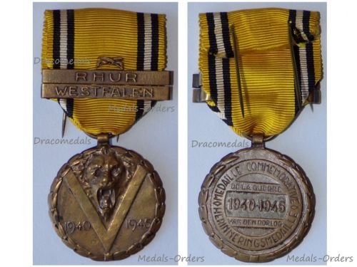 Belgium WW2 Victory Commemorative Medal with Swords, Rhur & Westfalen Clasps 