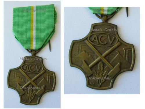 Belgium WW2 Long Membership Medal of the Syndicate of Trade Unions ACV Bronze 3rd Class in Flemish