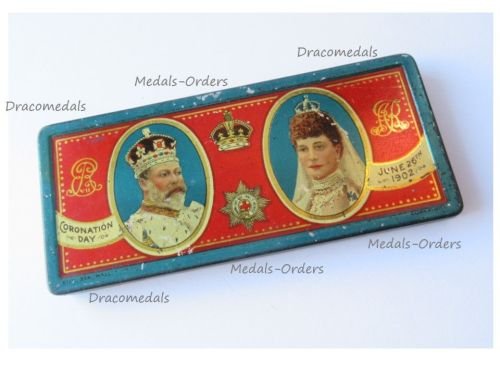 Britain King Edward VII & Queen Alexandra Coronation Day 1902 Commemorative Chocolate Tin by Rowntree