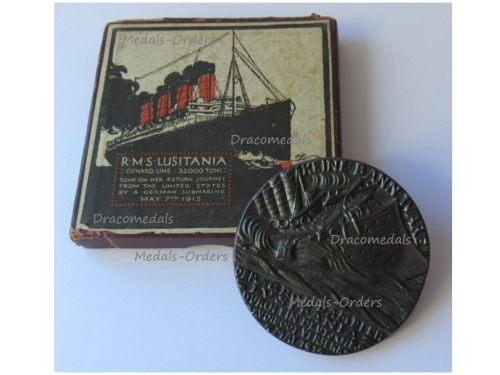 Britain WW1 RMS Lusitania Medal Boxed