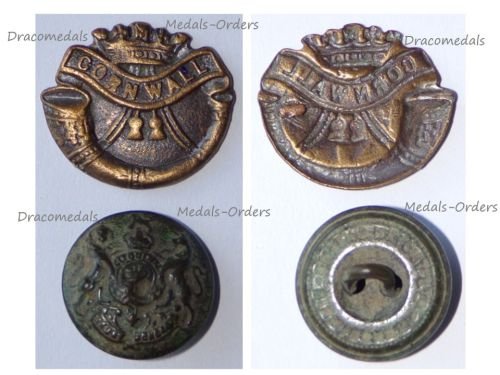 Great Britain WW1 Duke of Cornwall's Light Infantry Regiment Collar Badge & British Army Button