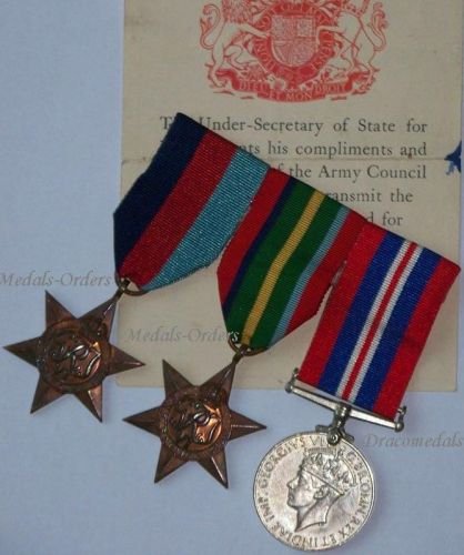 Britain WW2 British Army Set of 3 Medals & Diploma (Pacific Star, 1939 1945 Star, War Medal 1939 1945)
