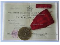 Czechoslovakia CSR Medal for Service to the Homeland 1955 1960 with Ribbon Bar Diploma to Major Dated 1955