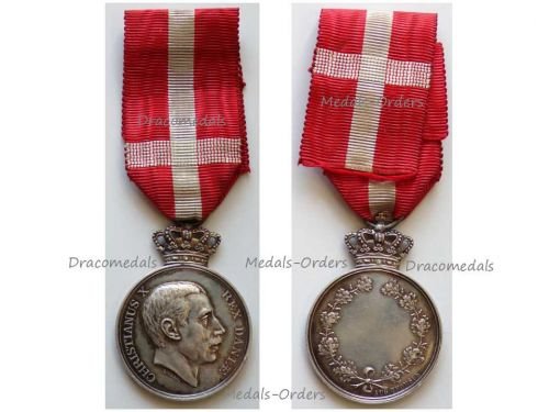 Denmark Silver Royal Medal of Recompense with Crown King Christian X by Lindahl & Thomsen