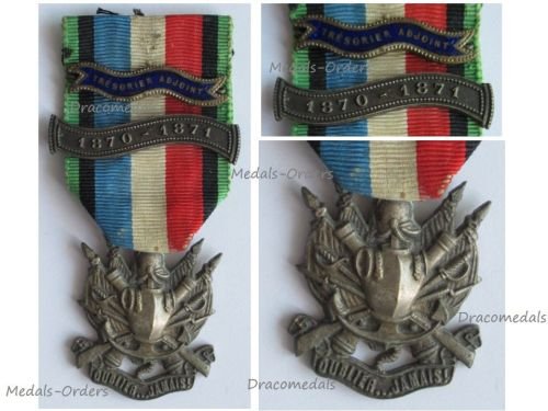 France Franco Prussian War 1870 1871 Veteran Medal Oublier Jamais with Clasps 1870-1871 & Deputy Treasurer