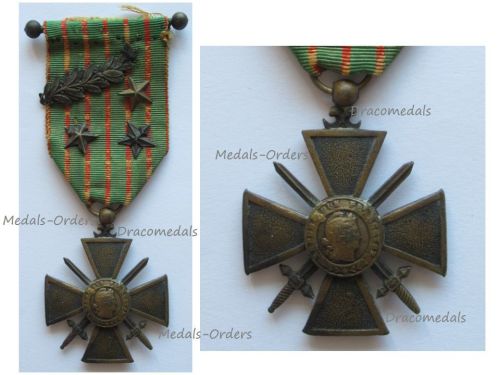France WW1 War Cross 1914 1915 with 4 Citations Palms 3 Stars (1 Bronze 1 Silver 1 Gold) & Officer's Bar