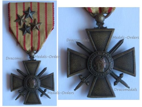 France WW1 War Cross 1914 1916 with 4 Citations 4 Stars (3 Bronze 1 Silver)