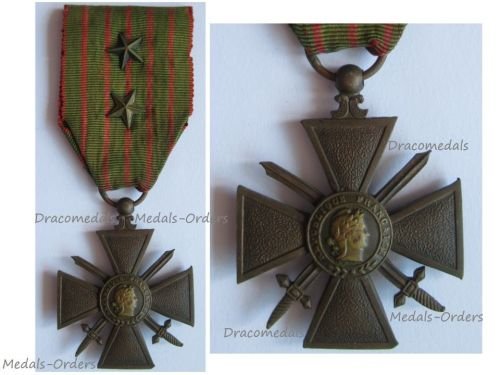 France WW1 War Cross 1914 1917 with 2 Citations 2 Stars (Bronze)