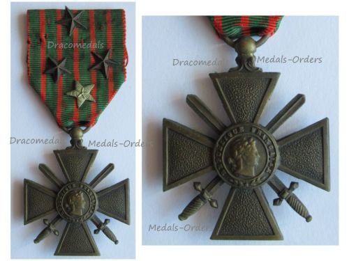 France WW1 War Cross 1914 1918 with 4 Citations 4 Stars (3 Bronze 1 Silver)