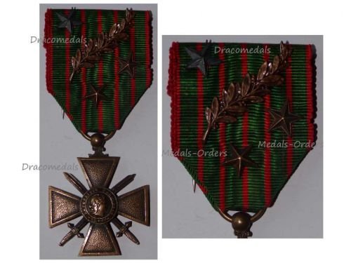 France WW1 War Cross 1914 1916 with 4 Citations Palms 3 Stars (2 Bronze 1 Silver)