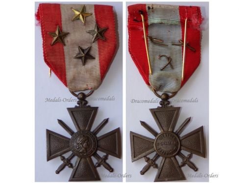 France War Cross TOE for Overseas Operations with 4 Citations 4 Stars (1 Bronze 2 Silver 1 Gold)