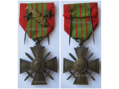 France WW2 War Cross 1939 with 3 Citations (Palm, 2 Bronze Stars)