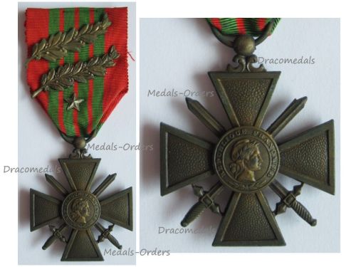 France WW2 War Cross 1939 with 3 Citations (2 Palms, 1 Bronze Star)