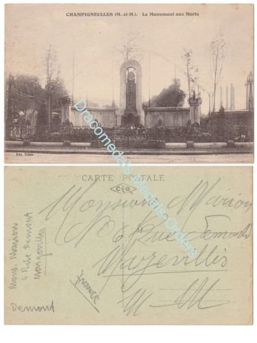 France WW1 Postcard, Champigneulles, Le Monument aux Morts (The War Memorial) 