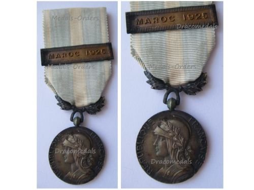 France WW1 Colonial Medal with Clasp Maroc 1925 Intermediate Type 1913 1938 by Lemaire