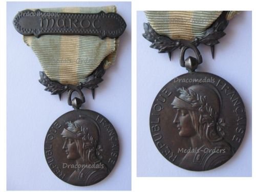 France WW1 Colonial Medal with Clasp Maroc Intermediate Type 1913 1938 by Lemaire