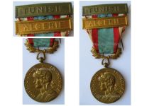 France North Africa Medal for Security and Order Operations with Clasps Tunisie Algerie Gilt 2nd Type by the Paris Mint