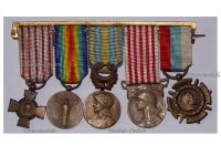 France WW1 Set of 5 Medals (French WWI Commemorative, Army of the East Orient, Victory Medal Morlon Type, Combatants Cross, Serbian WW1 Liberation Medal) MINI