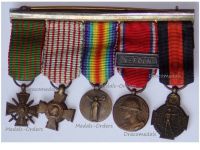 France Belgium WW1 Set of 5 Medals (Belgian Yser Cross, French WWI Verdun Prudhomme Medal with Clasp, Victory Medal Morlon Type, War & Combatants Cross) MINI