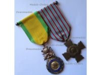 France WW2 Set of 2 Medals on Officer's Bar (Valor & Discipline Medal, Combatants Cross)
