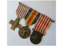 France WW1 Set of 3 Medals (Victory Medal by Morlon, WW1 Commemorative Medal by Janvier-Berchot & Combatants Cross)