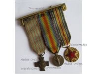 France WW1 Set of 3 Medals (Combatants Cross, Victory Medal by Morlon, Wound Medal) MINI