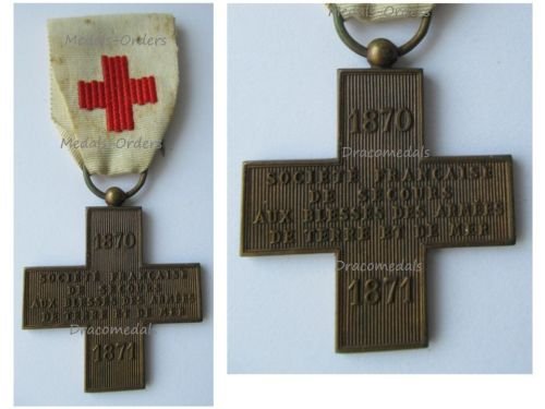 France SB Red Cross Medal 1870 1871 of the French Association for Aiding the Wounded Military of Land & Naval Forces for the Franco-Prussian War