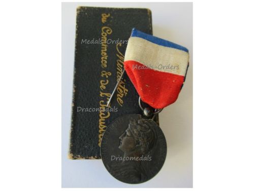 France WW1 Honor Medal of the Commerce & Industry Ministry, Silver Class, Named, 1908, Boxed