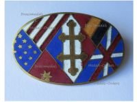 France WW2 Free French Patriotic Badge for the Liberation of Paris with the Cross of Lorraine and the Allied Flags (USA, Great Britain, USSR, Belgium)
