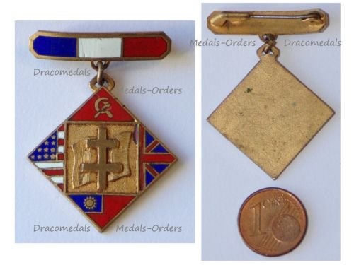 France WW2 Free French Patriotic Badge with the Flags of the Allied Powers USA, USSR, Britain & China