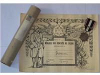 France WW1 Aisne Chemin des Dames Medal with Clasp Aisne 1914 1918 with Diploma & Tube