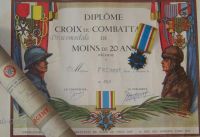France WW1 Young Combatant Medal for Soldiers Under 20 Years of Age by Decat with Diploma & Tube
