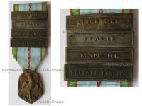 France WW2 Commemorative Medal 1939 1945 with 4 Clasps (Manche, Italie, Liberation, Defense Passive) by the Paris Mint