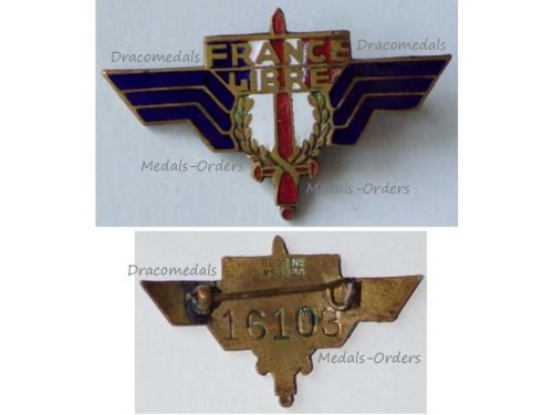 France WW2 Free French Forces Wings FFL Badge British Made Numbered