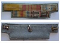 France Ribbon Bar of 5 Medals (WW1 Victory Interallied, Valor & Discipline, Colonial Medal, WW2 War Cross,  WWII Commemorative Medal with Clasps Liberation, Africa, Italy, Germany)