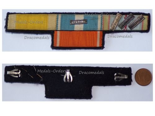 France WW2 Ribbon Bar 5 Medals (Valor & Discipline, Colonial with Bar Sahara, WWII Commemorative with 3 Bars, Morocco Order Ouissam Alaouite)