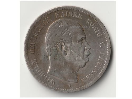 Germany Prussia 5 Mark 1875 B Silver Coin Kaiser Wilhelm I Hanover Mint